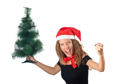 Young woman with christmas tree