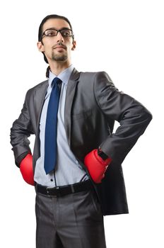 Handsome businessman with boxing gloves