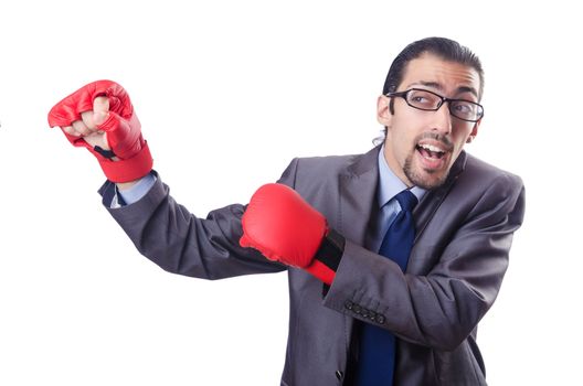 Funny businessman with boxing gloves