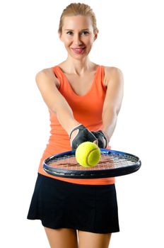 Woman tennis player on white