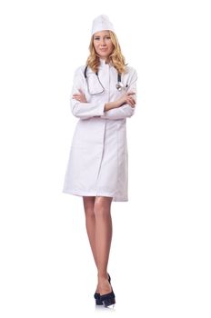 Attrative woman doctor isolated on white