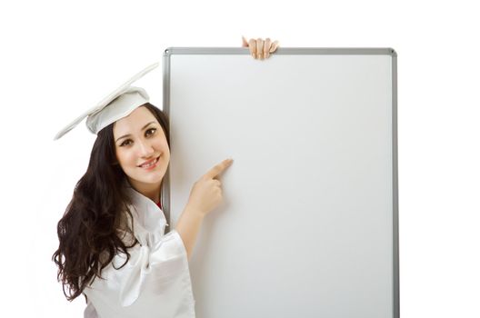 Young student with blank board