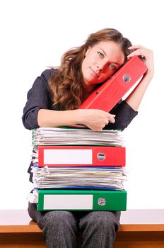 Businesswoman with lots of folders