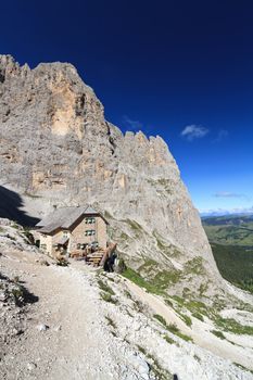 summer view from north side of Sassolungo mount, Trentino, Italy