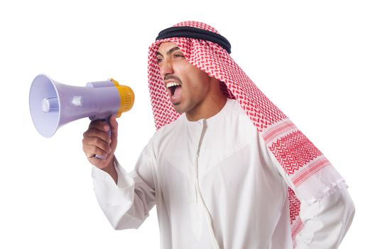 Arab man shouting through loudspeaker