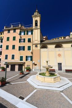 amazing small square with fountain in Sori, Liguria, Italy