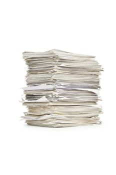 Pile of papers on white