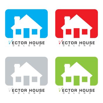Collection of four bungalow house icons with colour background