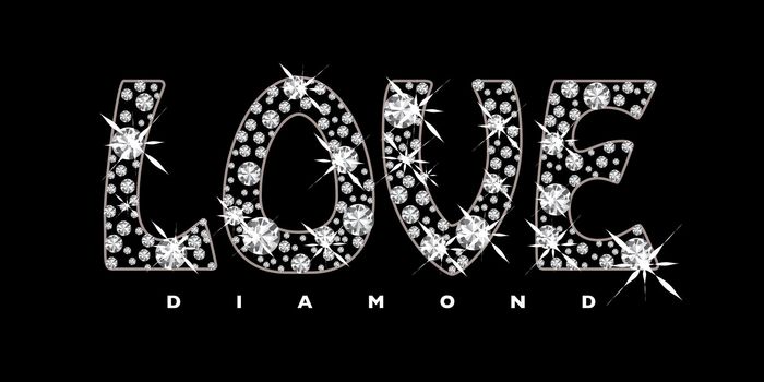 Black background with diamonds in the shape of the word love