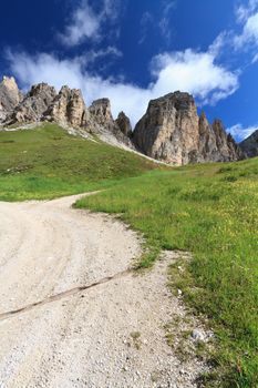 summer landscape of Italian Dolomites, Gardena pass, Trentino alto Adige