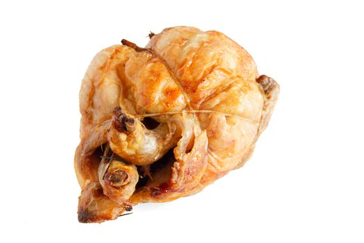 whole roasted chicken over white background