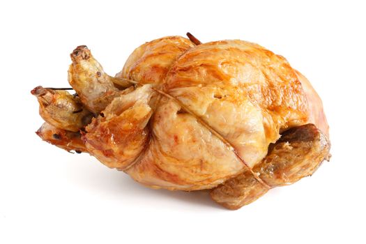 whole roasted chicken over white background