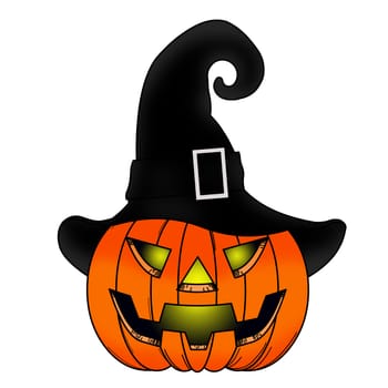 Halloween Pumpkin with witch hat.