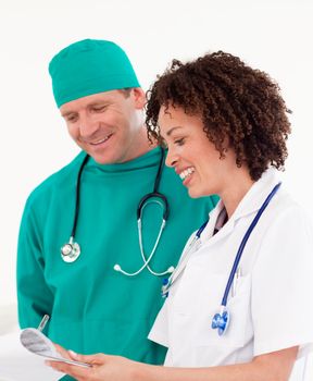 Smiling people working in a hospital together