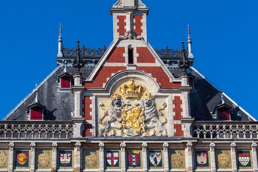 Detail of the Central Railway Station in Amsterdam, Netherlands