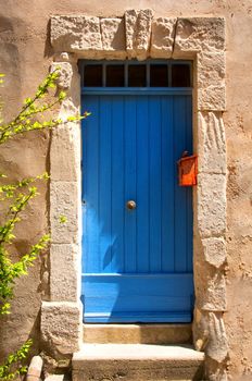 Blue Provence house entrance door, colorful detail