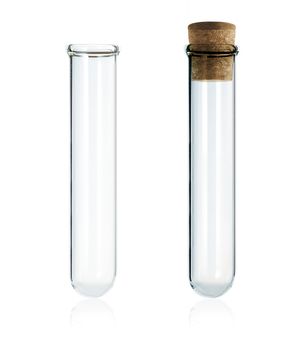 empty laboratory test tube with cork isolated on white background