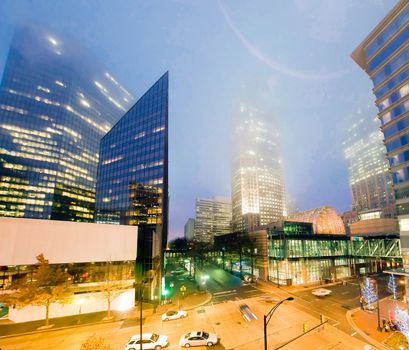 Night view of charlotte center intersection