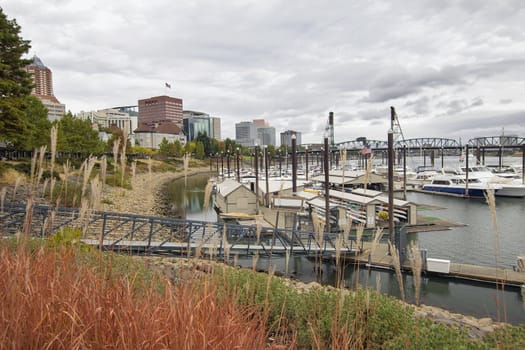 Portland Oregon Downtown Waterfront City Skyline by Willamette River Marina