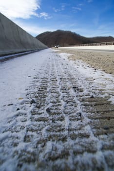 tire tracks in snow