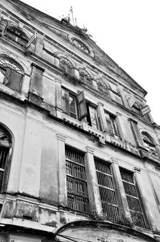 Bangrak Fire Station, Historical Fire Station in Bangkok, Thailand, black and white processing