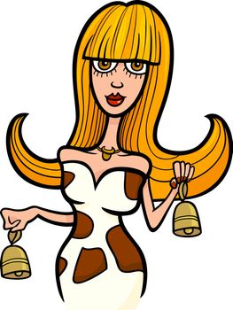 Illustration of Beautiful Woman Cartoon Character with Cow Bells or Taurus Horoscope Zodiac Sign