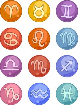 Illustration of Zodiac Horoscope Signs Icons Set