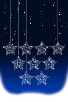 Happy hanging Christmas star with snow background