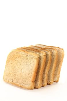 five slices of toast on a white background