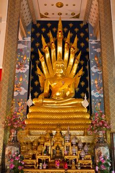 Buddha statue and seven head king of nagas in thai temple