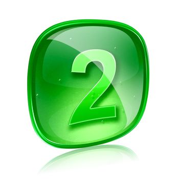 Number two icon green glass, isolated on white background