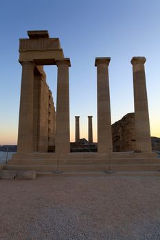 Acropolis at Lindos at sunset in Rhodes