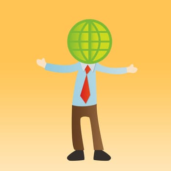 Businessman with global on yellow background