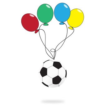 Football with balloon on white background