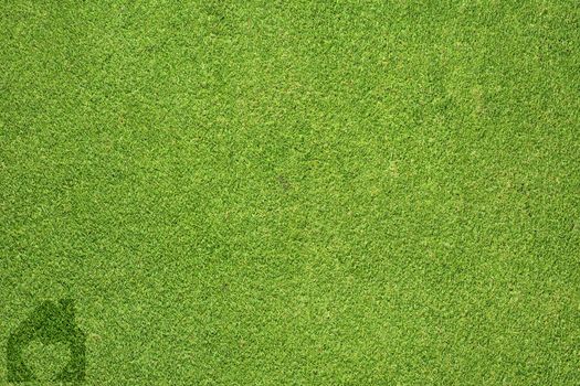 Home icon on green grass texture and  background