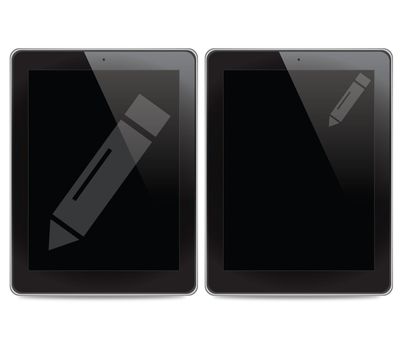 Pencil icon on tablet computer background