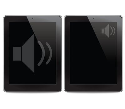 Speaker icon on tablet computer background