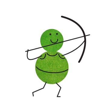 Emotion archer of sport green grass on white background
