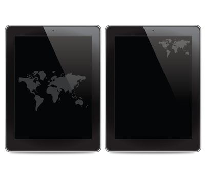 World map icon on tablet computer background