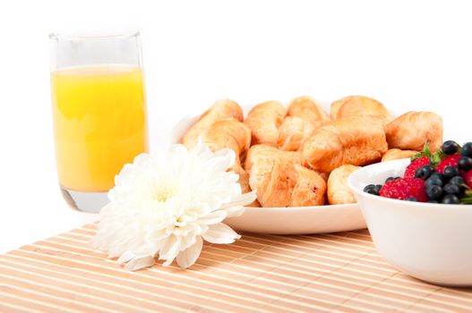 Breakfast with berries,orange juice and croissant, early breakfast