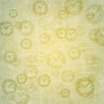 Clock icon on old paper background and pattern