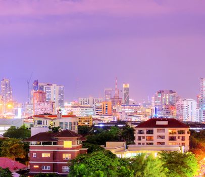 View over the city of bangkok at nighttime 