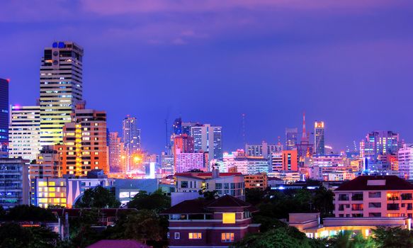 View over the city of bangkok at nighttime 