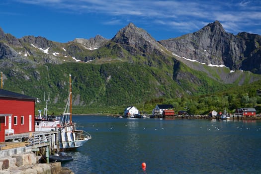Traditional fishing harbor in Kalle on Lofoten islands, Norway