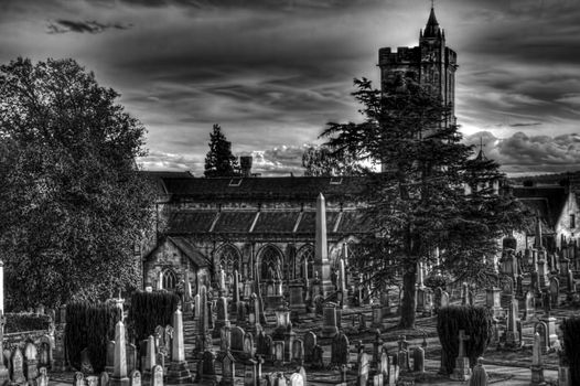 Creepy Spooky Ancient Graveyard, Stirling UK, Black & White