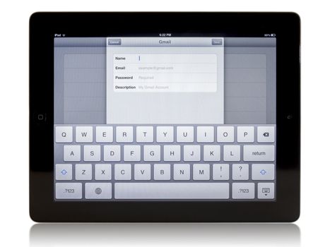 Ipad 3 with Gmail connection on white background