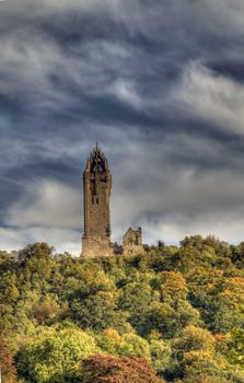 Wallace Monument looking foreboding over the tres of Stirlingshire.