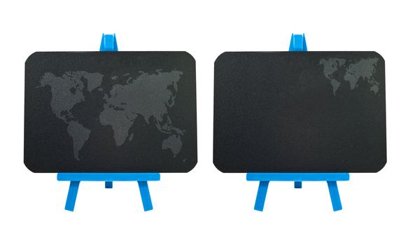 World map icon on blank blackboard background