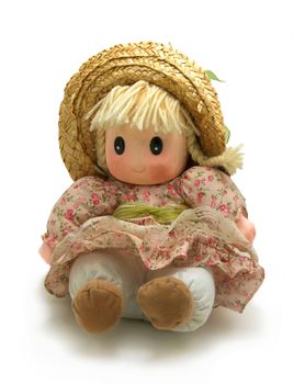 Vintage doll isolated on white background.