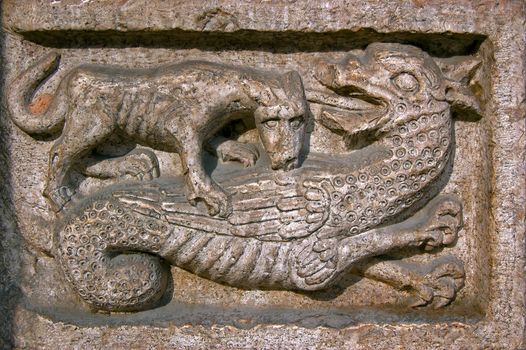 Old marble bas-relief - detail apse of the cathedral of Trent - Italy